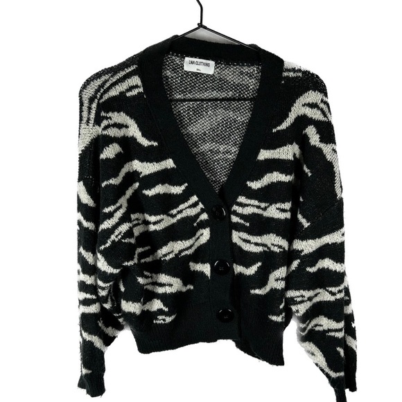 LNA Sweaters - LNA Zebra Stripe Knit Sweater Cardigan Black size S